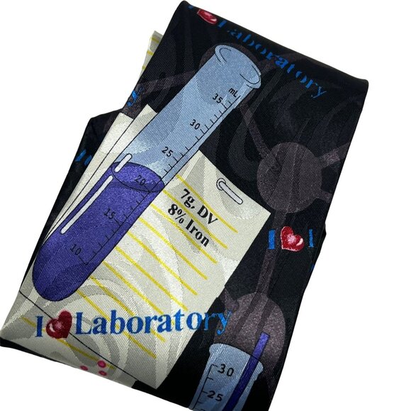 Steve Harris Necktie OS I Love Laboratory Science Black Blue Polyester Handmade - Picture 2 of 6